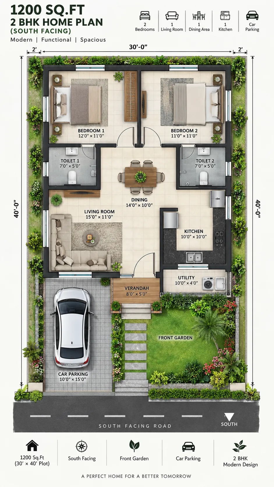 Modern 30x40 Duplex House Plan